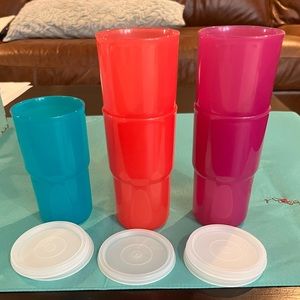 Tupperware Vintage 12 oz. G Tumblers with white lids